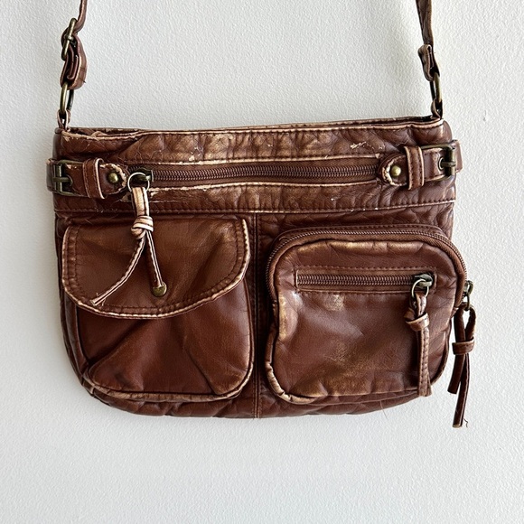 Claire's Handbags - Claire’s Cognac Crossbody Zippered Bag, Faux Leather Pocketed Purse, Small